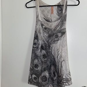 Sheer tank peacock print w rhinestones Small worn once SMALL